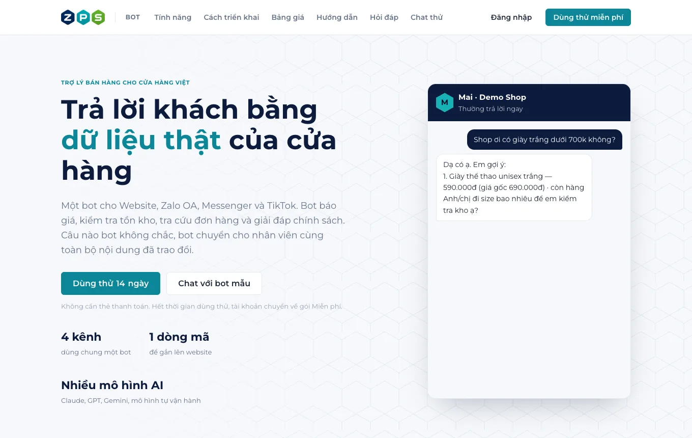 Trang giới thiệu ZPS Bot