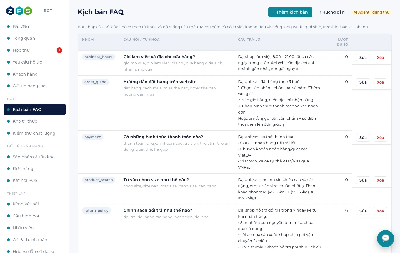 Kịch bản FAQ