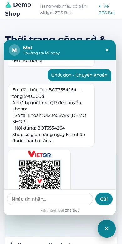 Widget chốt đơn trên điện thoại